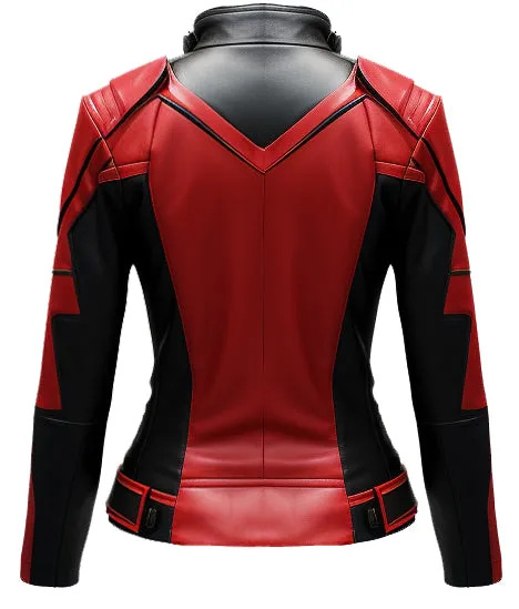 Women Leather Jacket - Red and Black Faux Leather Jacket