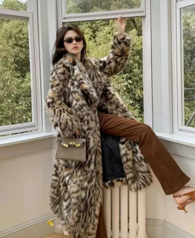 Women's Cozy Full-Length Faux Fur Cheetah Coat