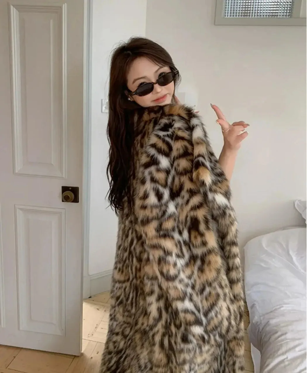 Women's Cozy Full-Length Faux Fur Cheetah Coat