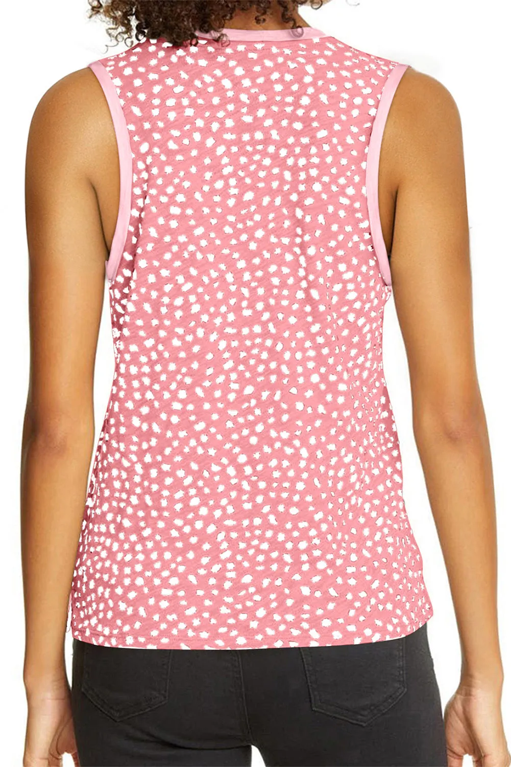 Women's Crew Neck Sleeveless Clothing Polka Dots Tops Shirts Loose Fit Basic Tank Tops