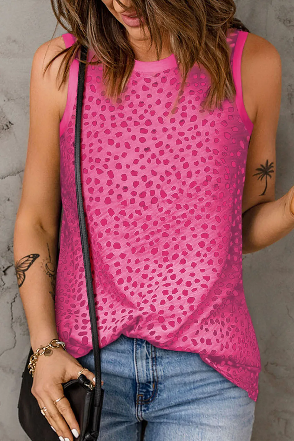 Women's Crew Neck Sleeveless Clothing Polka Dots Tops Shirts Loose Fit Basic Tank Tops