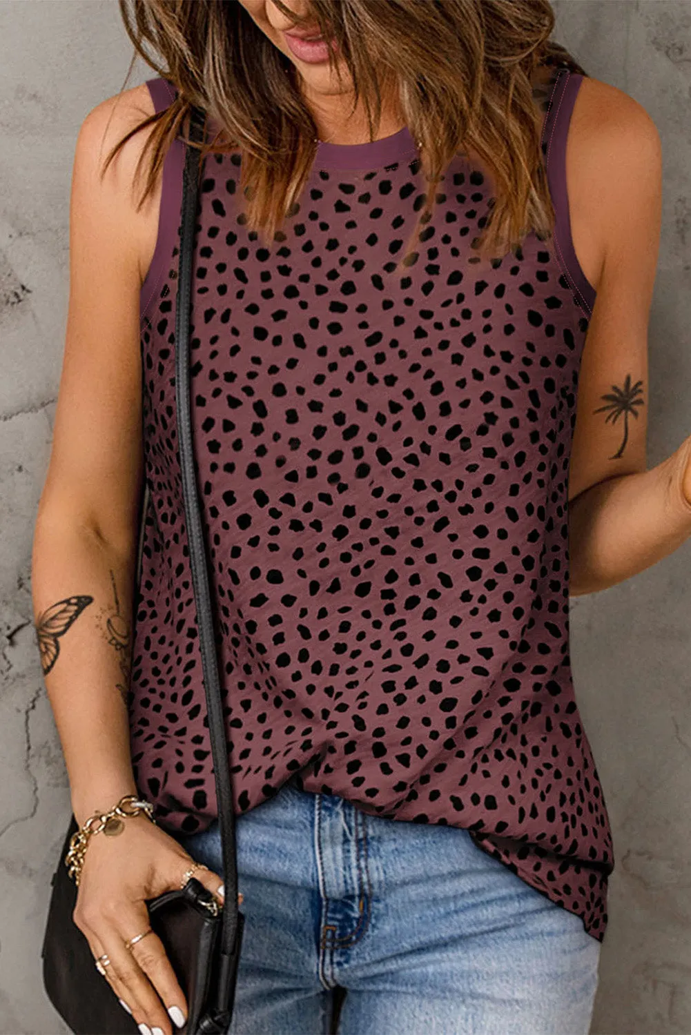 Women's Crew Neck Sleeveless Clothing Polka Dots Tops Shirts Loose Fit Basic Tank Tops