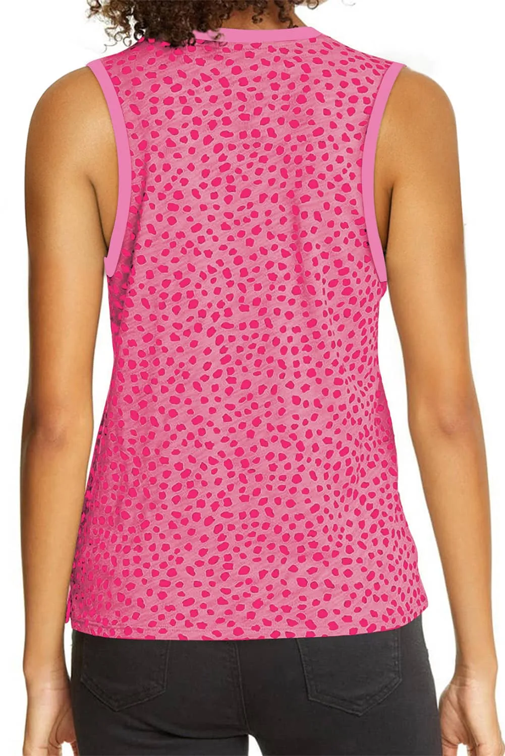 Women's Crew Neck Sleeveless Clothing Polka Dots Tops Shirts Loose Fit Basic Tank Tops