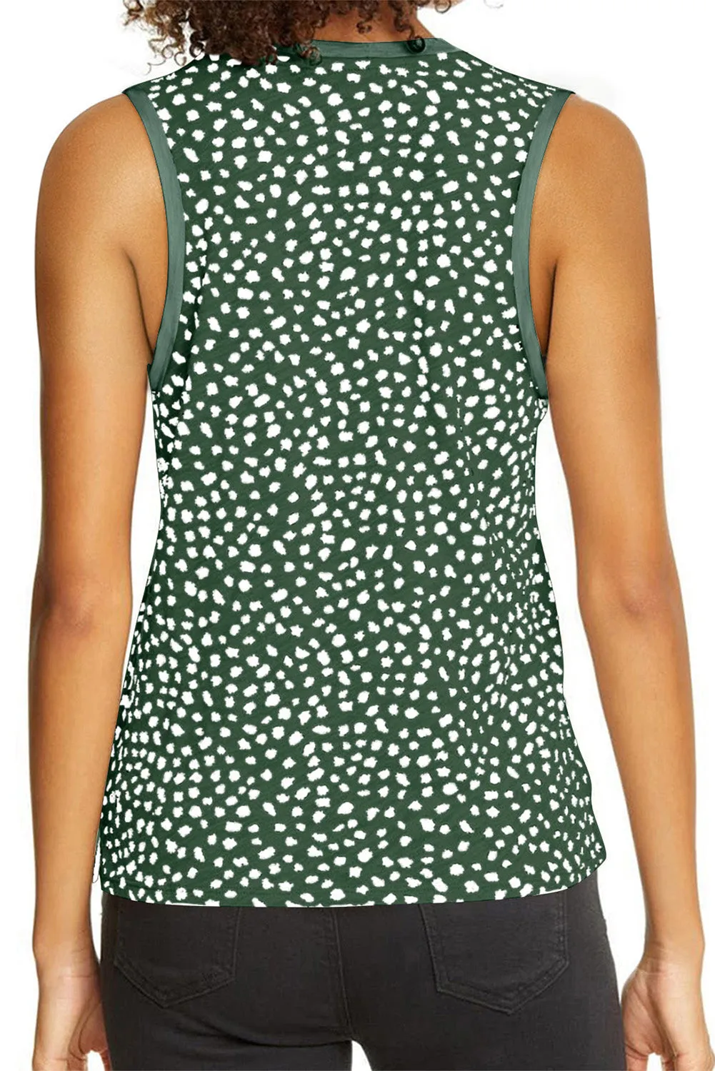 Women's Crew Neck Sleeveless Clothing Polka Dots Tops Shirts Loose Fit Basic Tank Tops