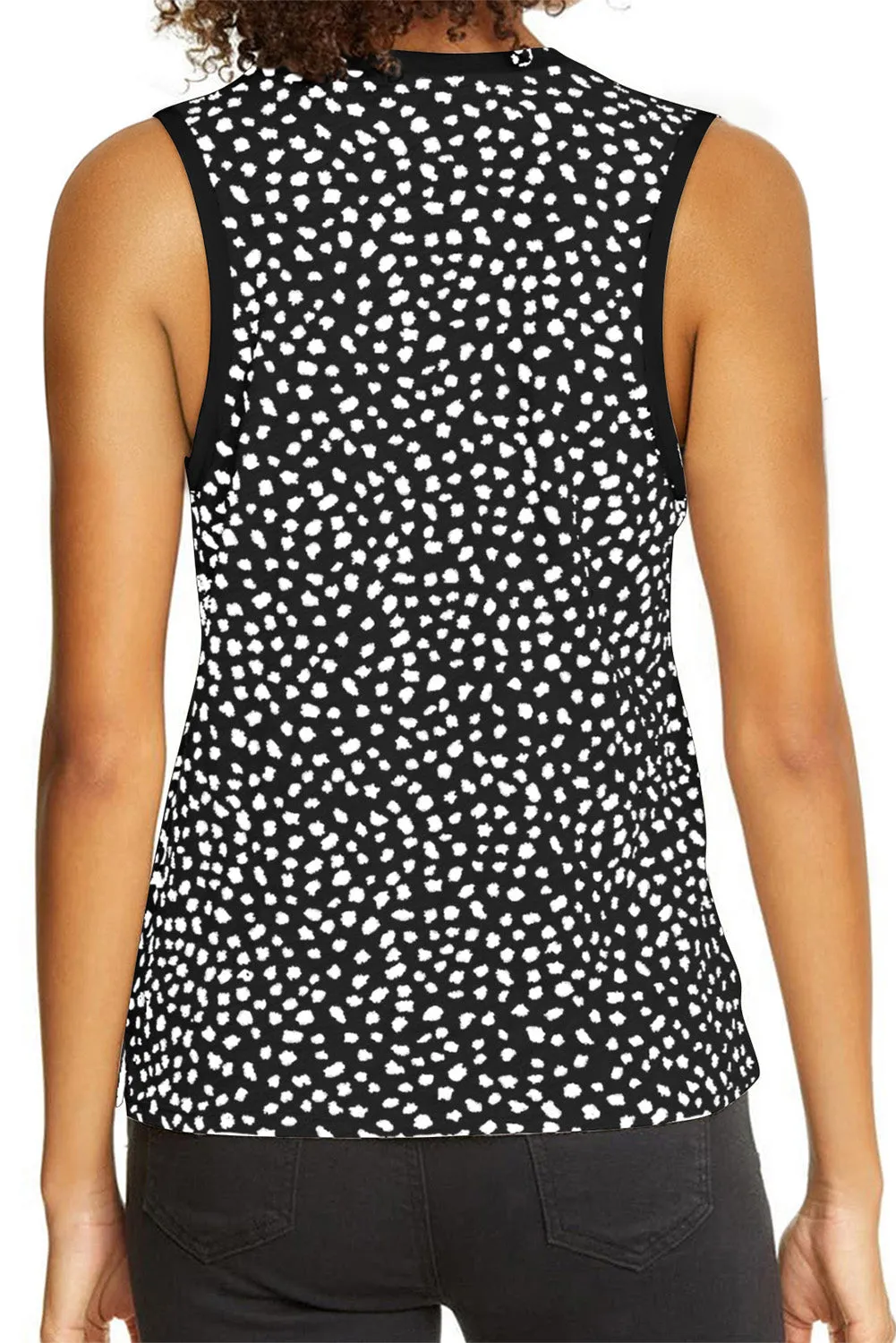 Women's Crew Neck Sleeveless Clothing Polka Dots Tops Shirts Loose Fit Basic Tank Tops