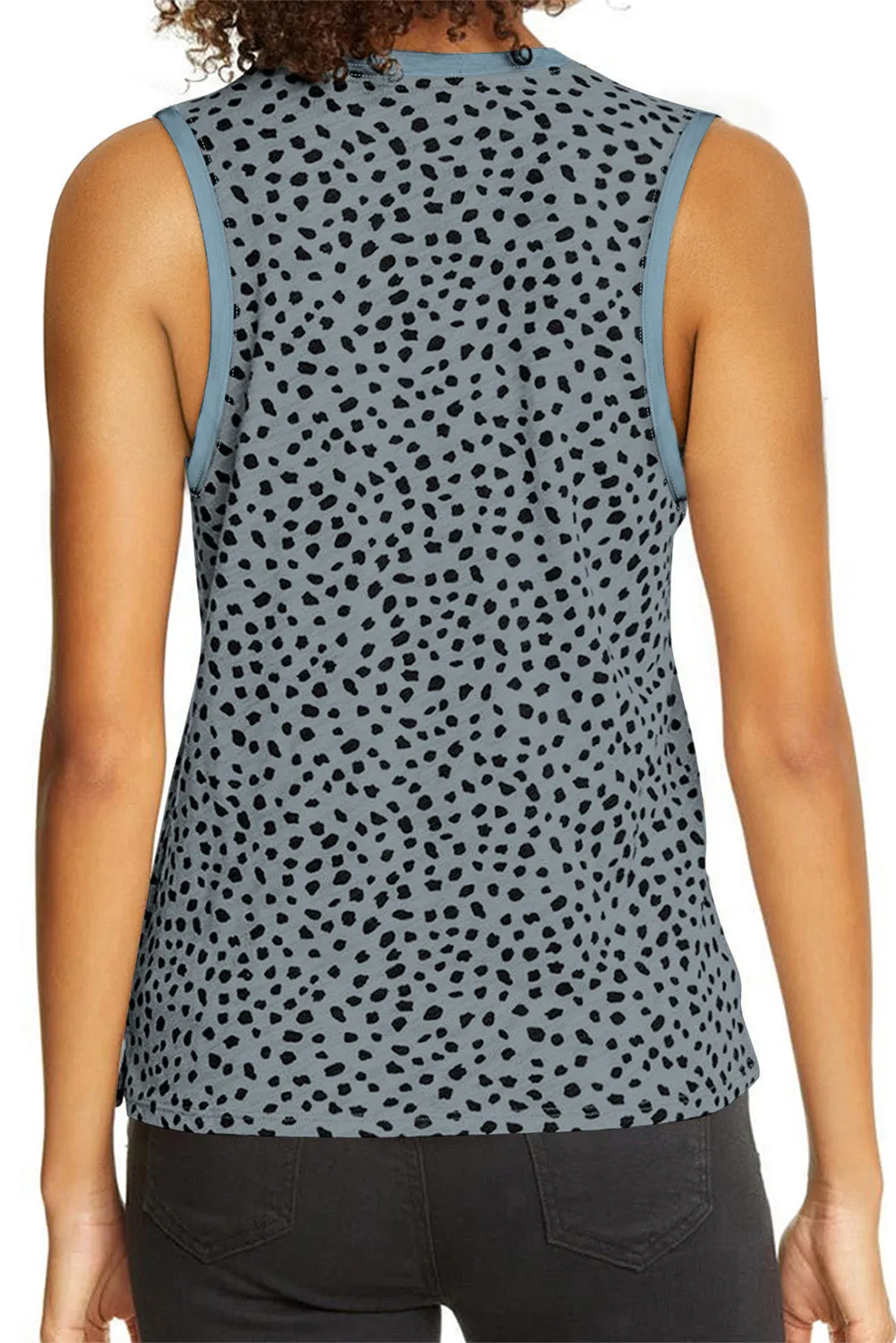 Women's Crew Neck Sleeveless Clothing Polka Dots Tops Shirts Loose Fit Basic Tank Tops