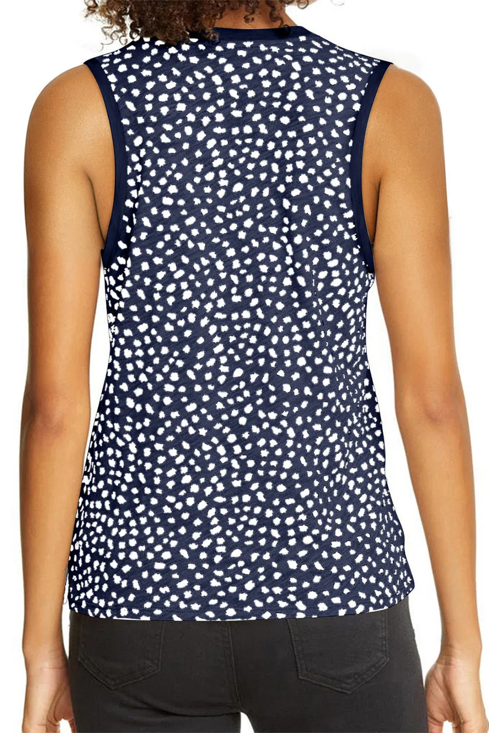 Women's Crew Neck Sleeveless Clothing Polka Dots Tops Shirts Loose Fit Basic Tank Tops