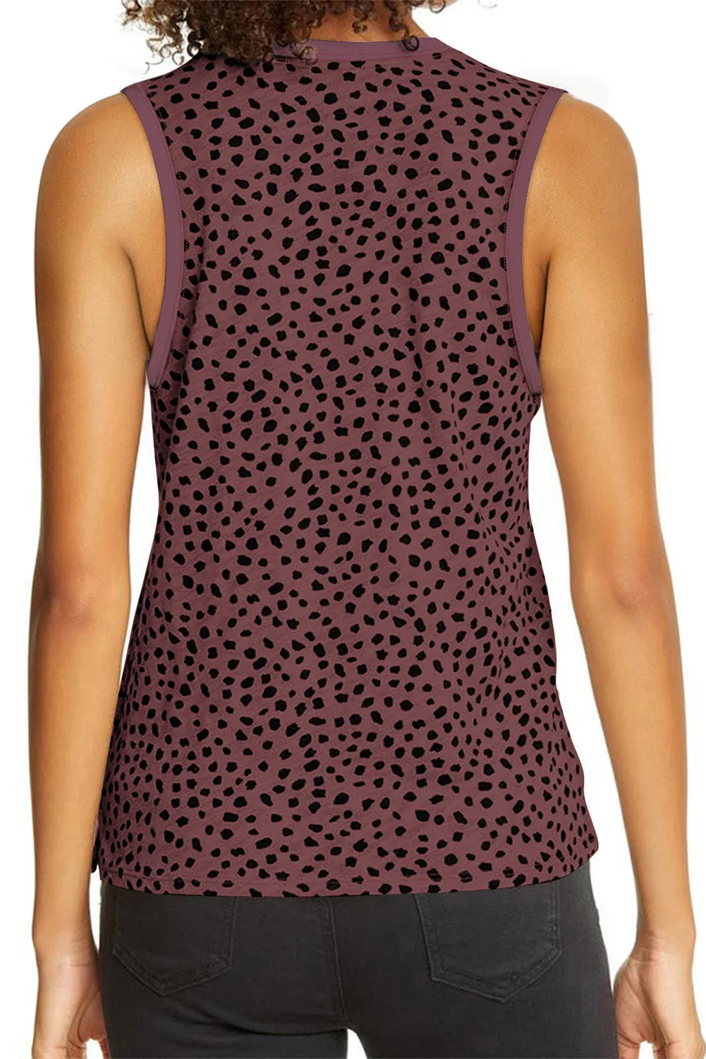 Women's Crew Neck Sleeveless Clothing Polka Dots Tops Shirts Loose Fit Basic Tank Tops