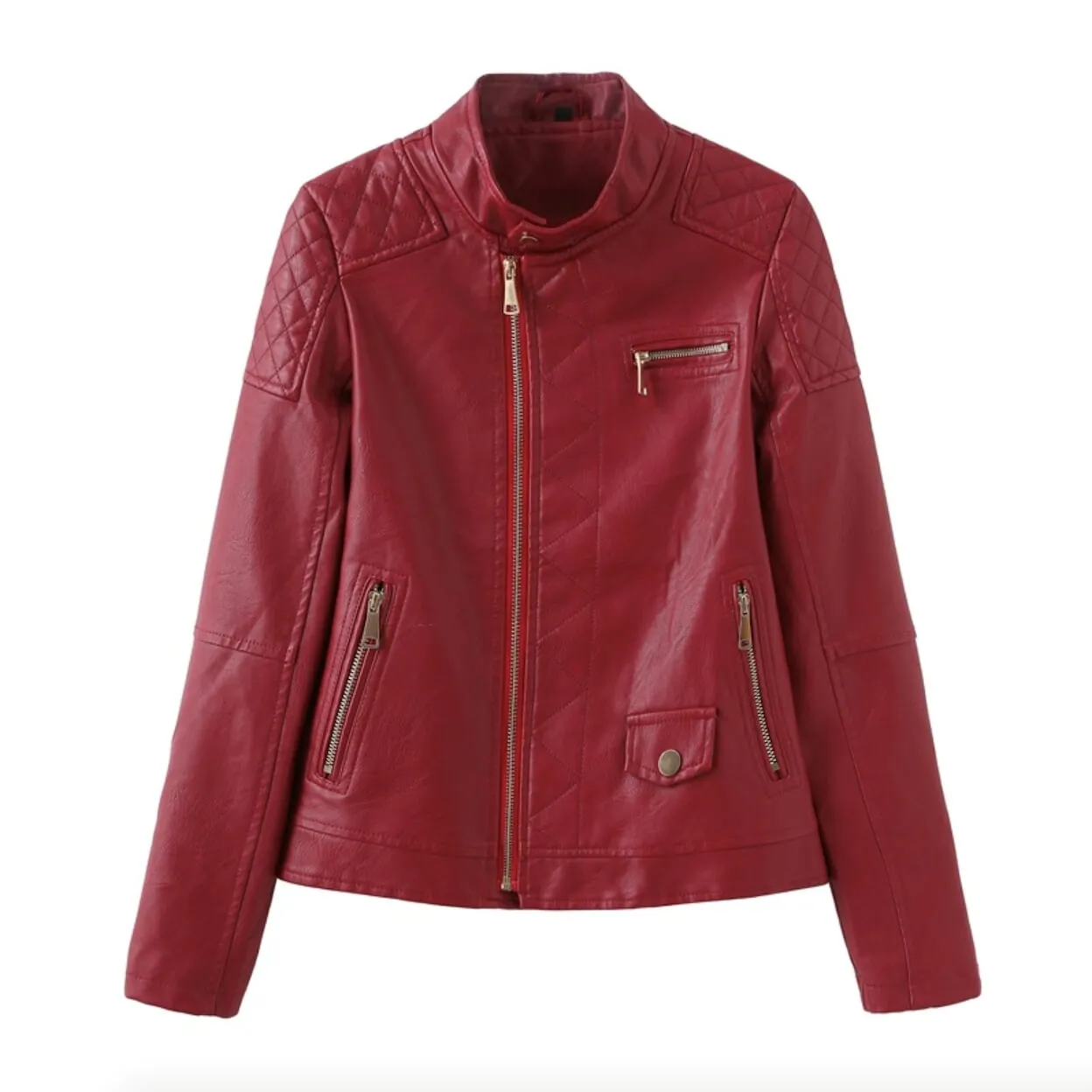 Womens Quilted Vegan Leather Jacket