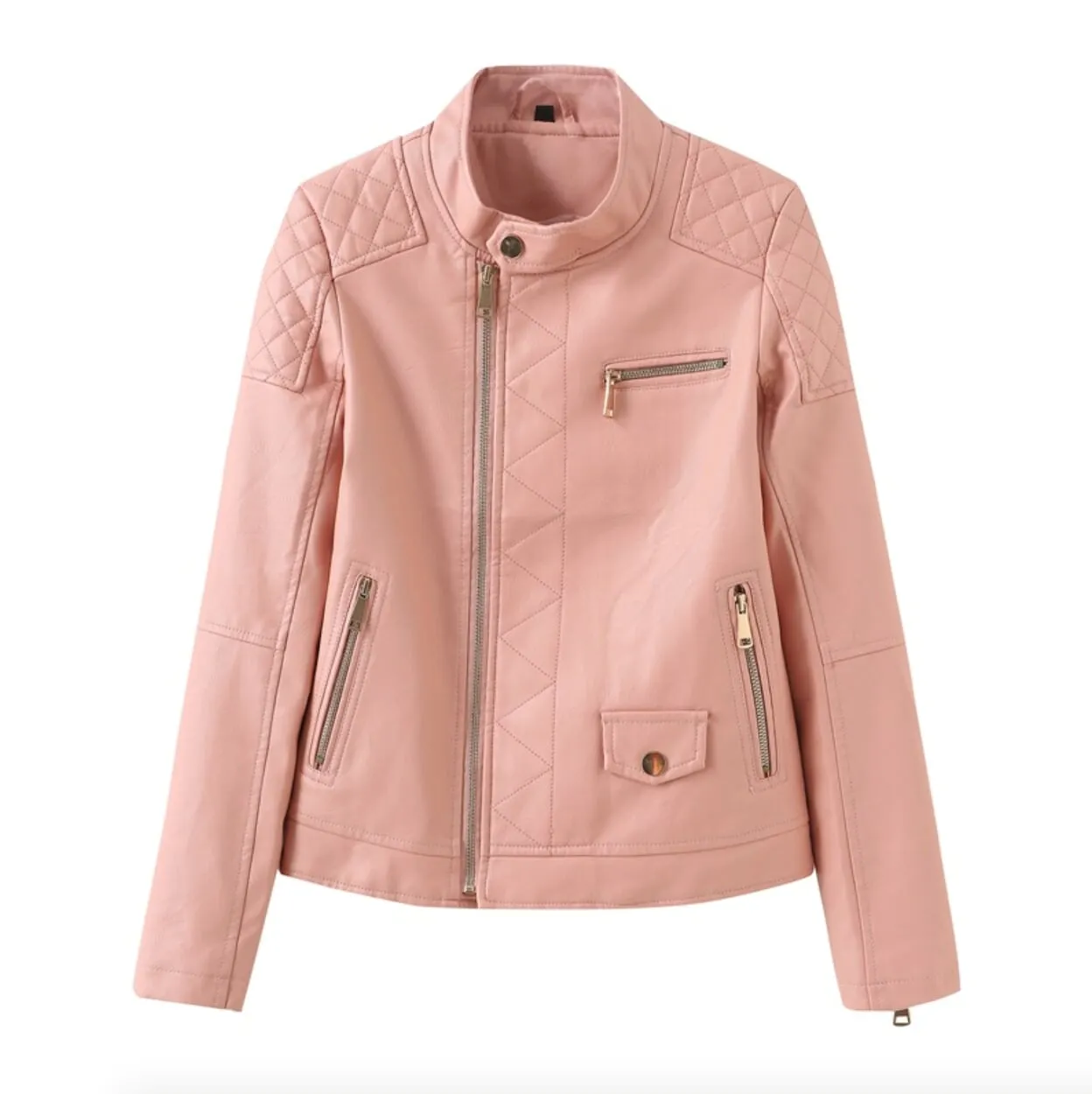 Womens Quilted Vegan Leather Jacket