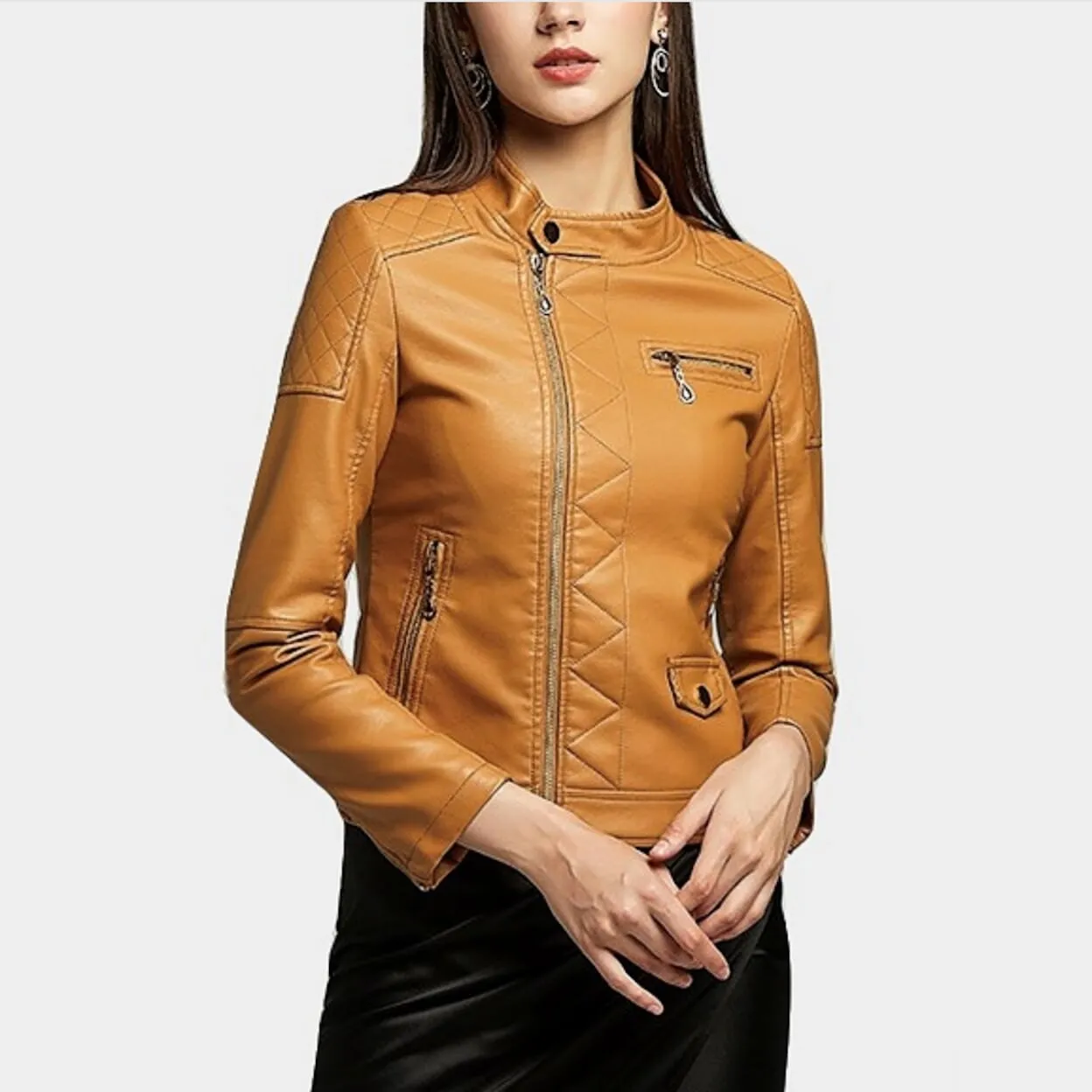 Womens Quilted Vegan Leather Jacket