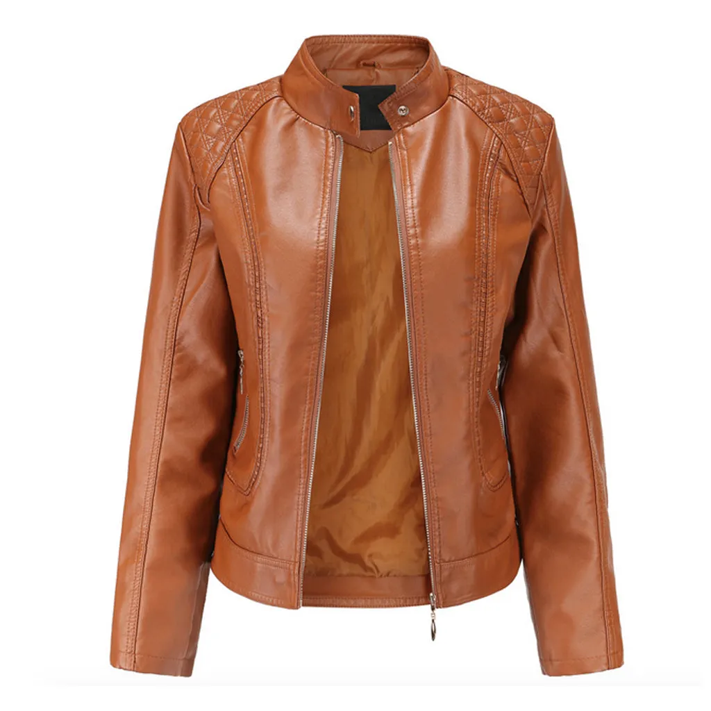 Womens Soft Quilted Vegan Leather Jacket