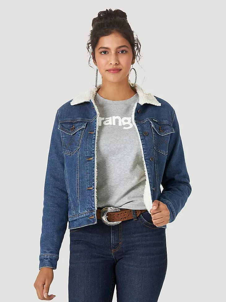 Wrangler Ladies Retro Sherpa Lined Western Denim Jacket in Denim LWJ320D