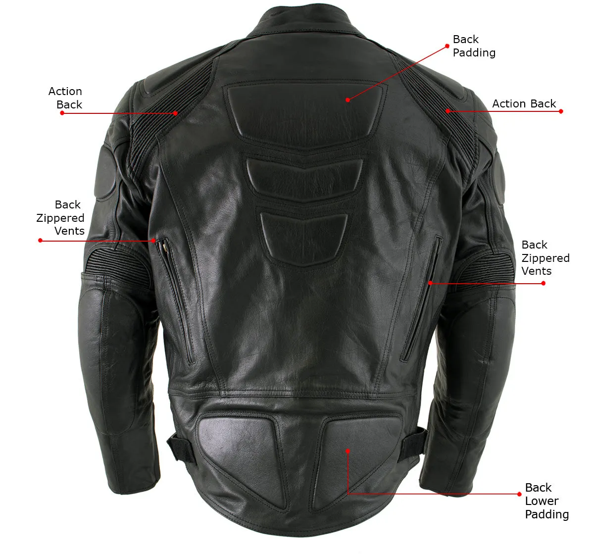 Xelement B7366 Men's 'Executioner' Black Leather Racer Jacket with