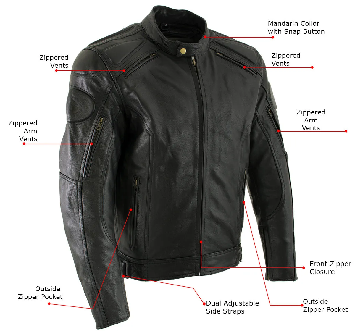 Xelement B7366 Men's 'Executioner' Black Leather Racer Jacket with