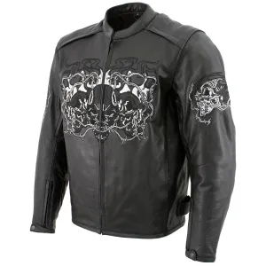 Xelement B95010 Men's 'Bones' Black Armored Cruiser Motorcycle Jacket