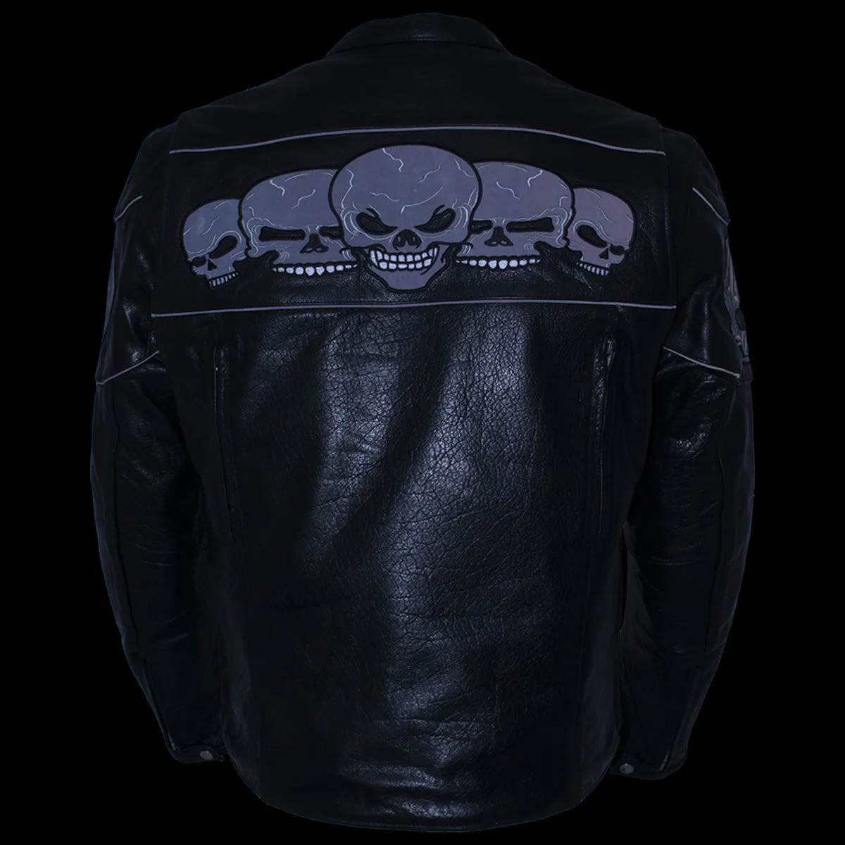 Xelement BXU6050 Men's '3 Skull Head' Black Leather Motorcycle Jacket