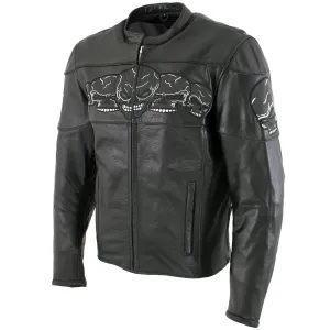 Xelement BXU6050 Men's '3 Skull Head' Black Leather Motorcycle Jacket