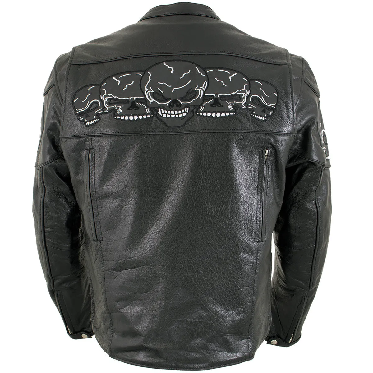 Xelement BXU6050 Men's '3 Skull Head' Black Leather Motorcycle Jacket