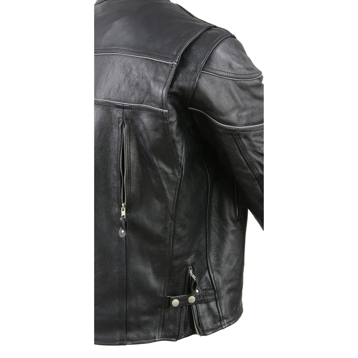 XKM1004 Men's Black Leather Vented Jacket with Reflective Piping